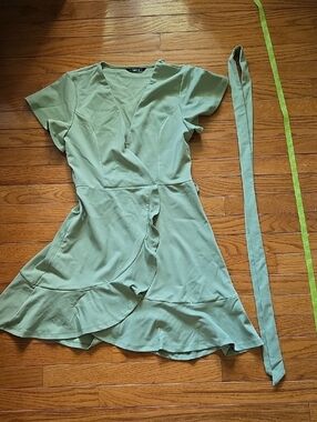 SHEIN Sage Green Wrap Ruffle Mini Dress